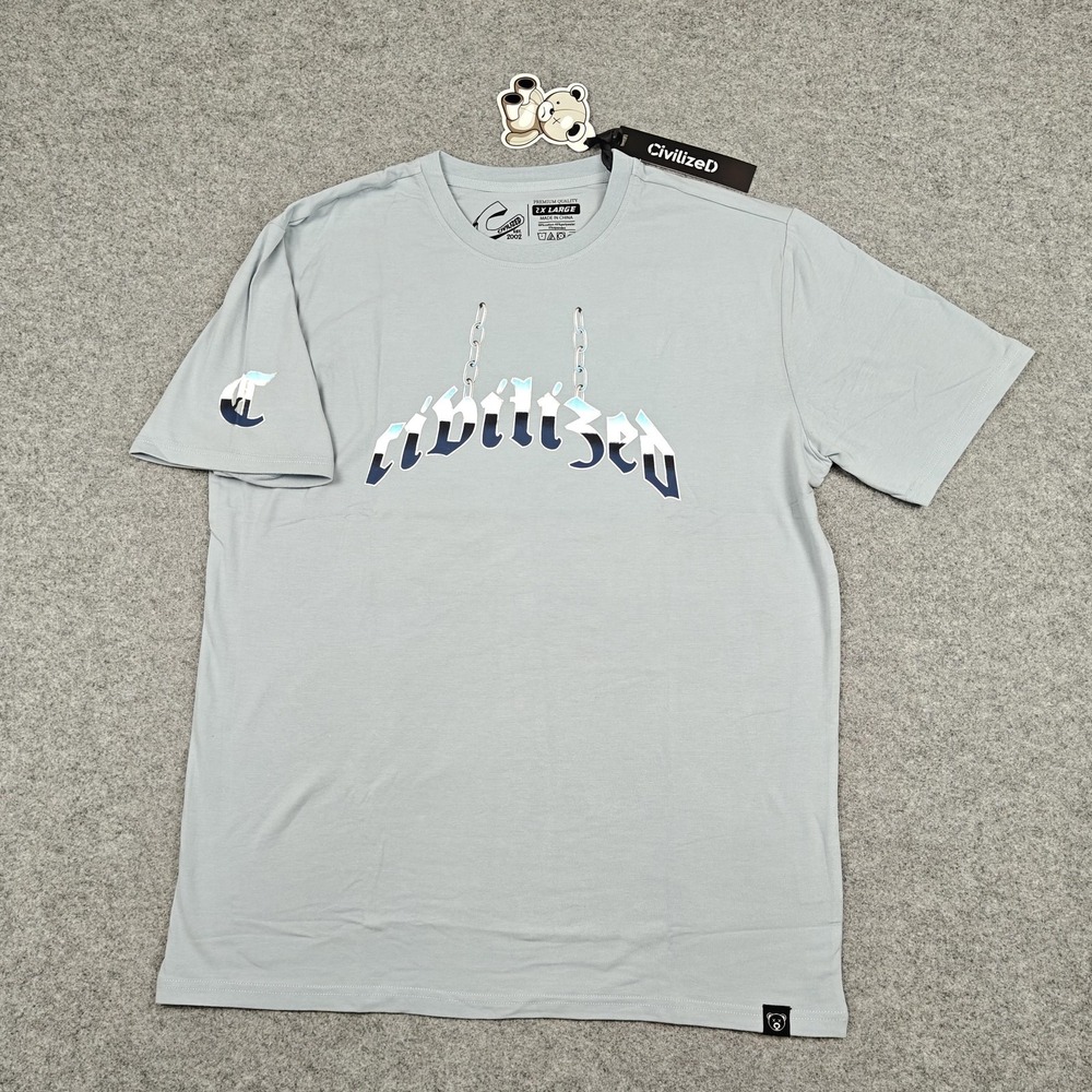 CivilizeD Shirt Mens 2XL‎ Gray Teddy Bear Chain Graphic Tee Streetwear New